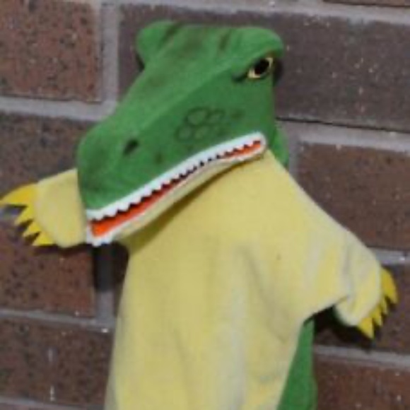 Vtg Steiff Crocodile Hand Glove/Puppet Plush&Trevira Velvet w/Botton EAN 6476/27